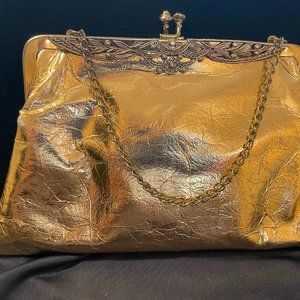 Vintage 1960's gold leather evening bag